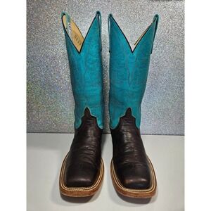 ANDERSON Bean Women's 6B Brown Turquoise Leather Square Toe Cowboy Western Boots